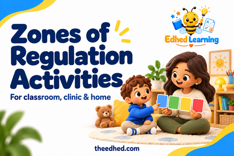 Edhed Learning Zones of Regulation activities cover with a parent, child and four coloured cards.