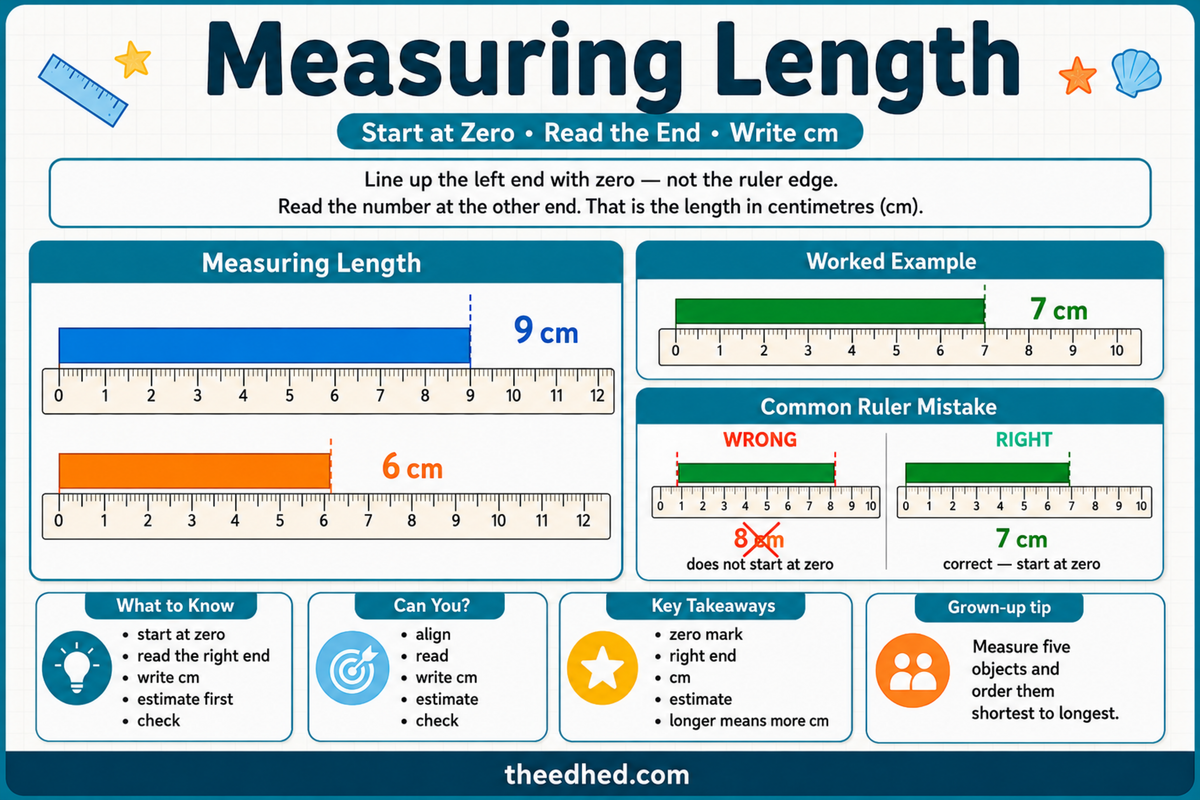 Measuring length in centimetres Grade 1 educational infographic