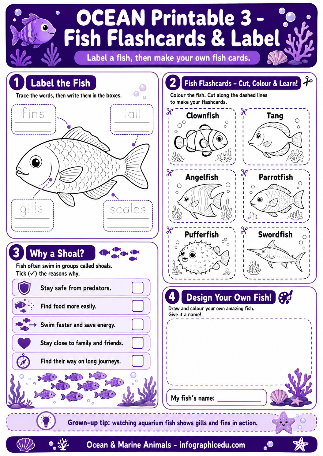 Ocean Animals & The Big Blue Ocean – Kids Digital Infographic Course & Printable Worksheet Pack