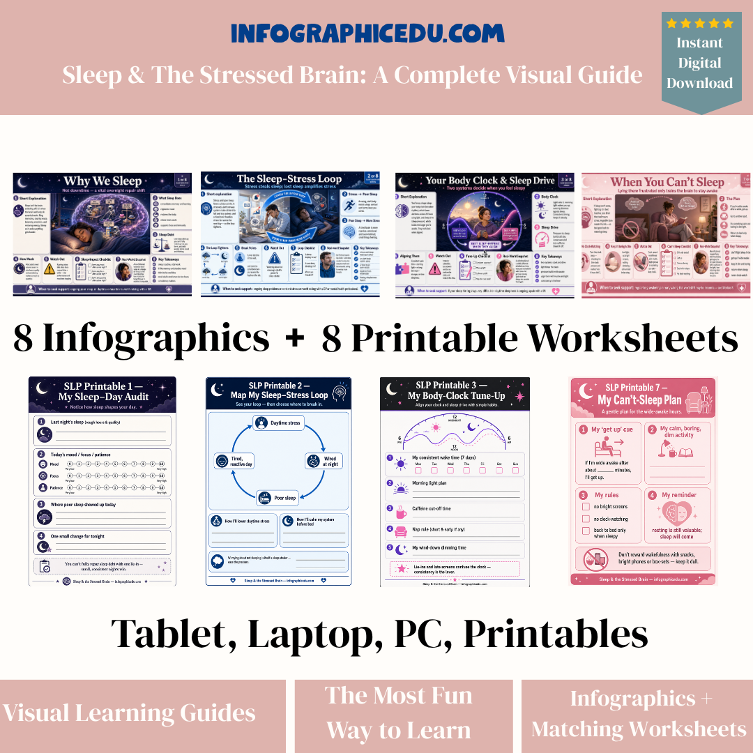 Sleep & The Stressed Brain – Digital Infographic Course & Printable Worksheet Pack