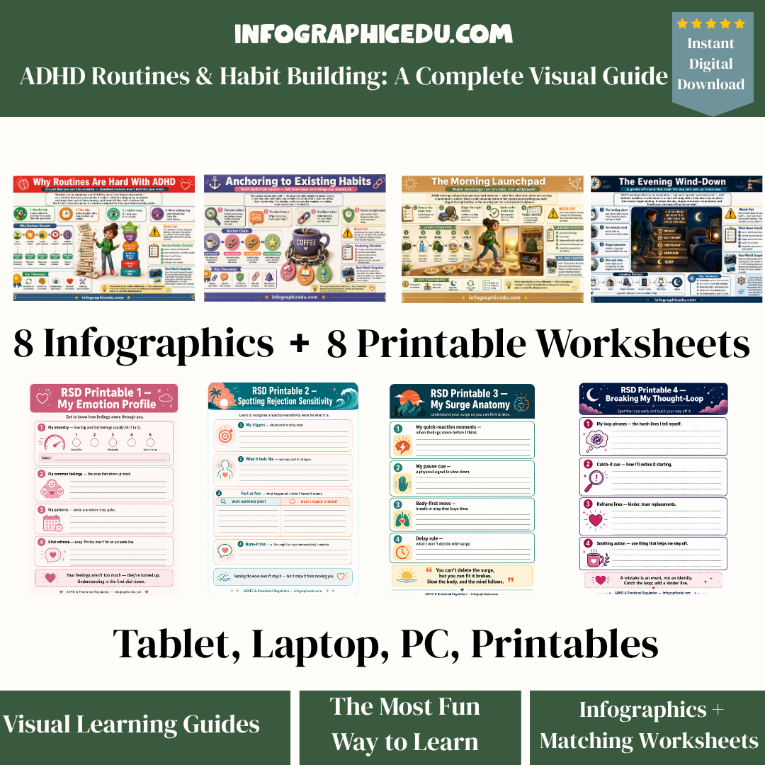 ADHD Routines & Habit Building – Digital Infographic Course & Printable Worksheet Pack