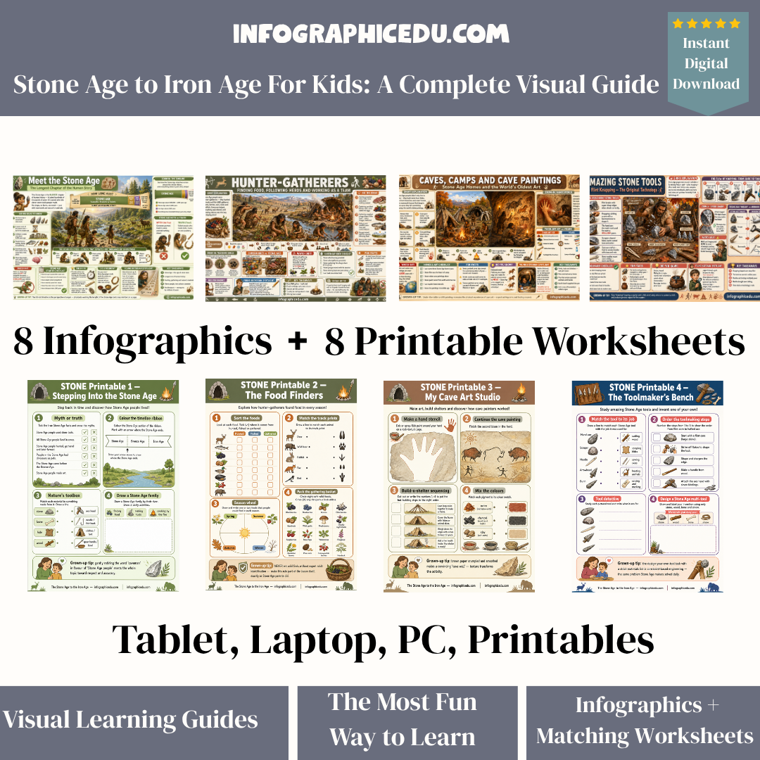 Stone Age to Iron Age – Kids Digital Infographic Course & Printable Worksheet Pack