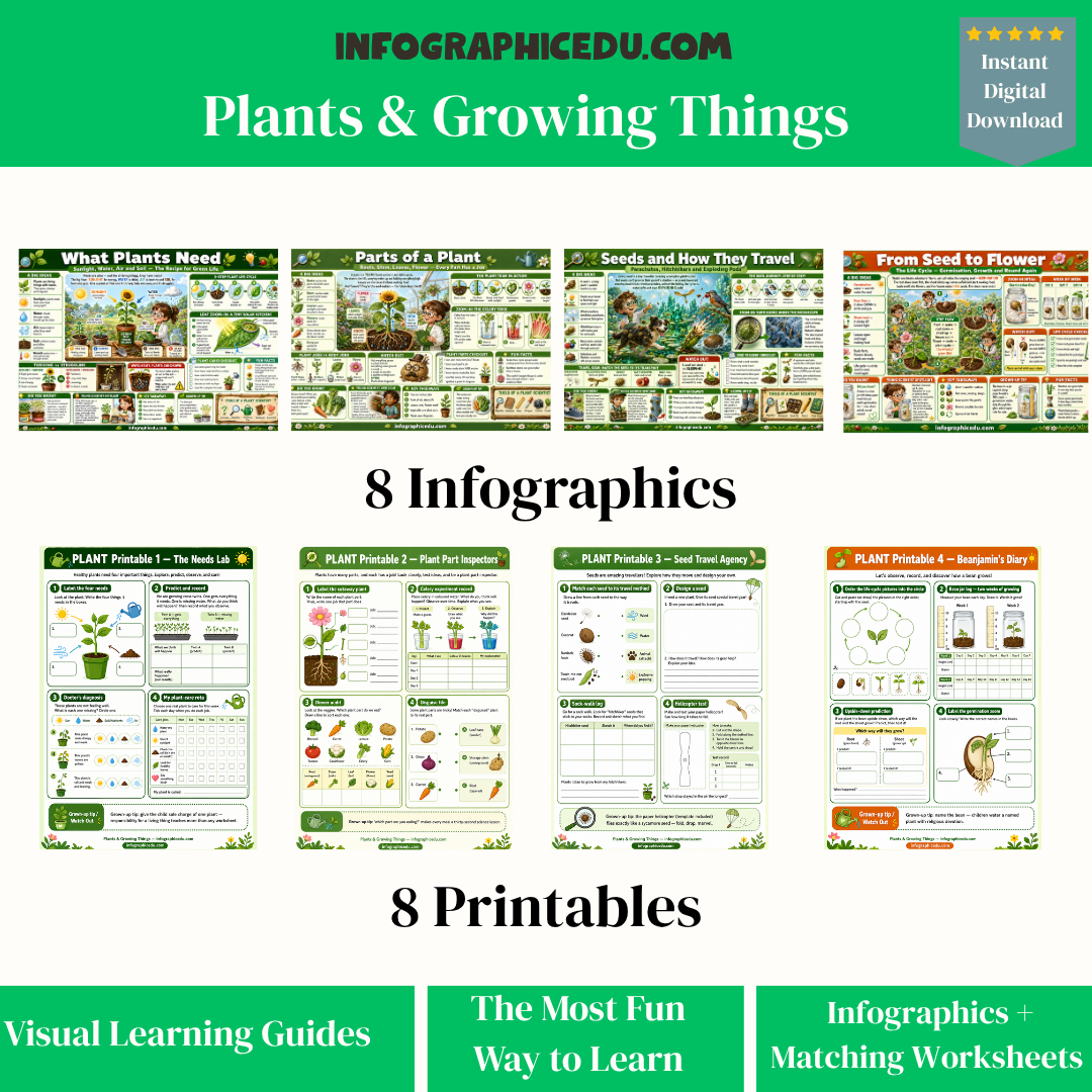 Plants & Growing – Kids Digital Infographic Course & Printable Worksheet Pack