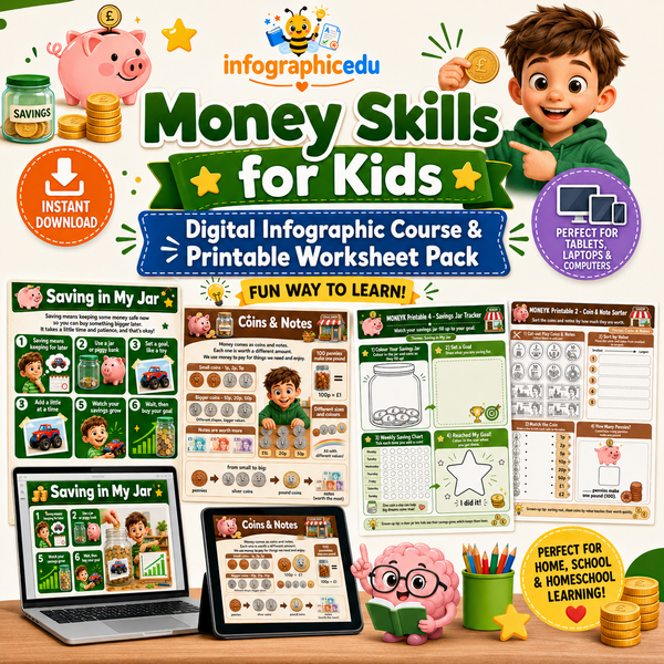 Money Skills for Kids – Digital Infographic Course & Printable Worksheet Pack