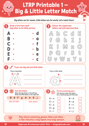 Big and little letter matching printable worksheet for ages 3 to 5