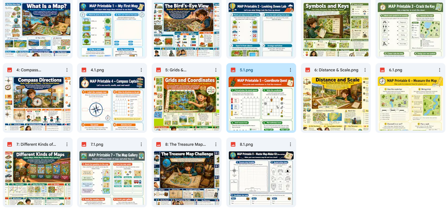 Grid of various map-related educational resources on a white background