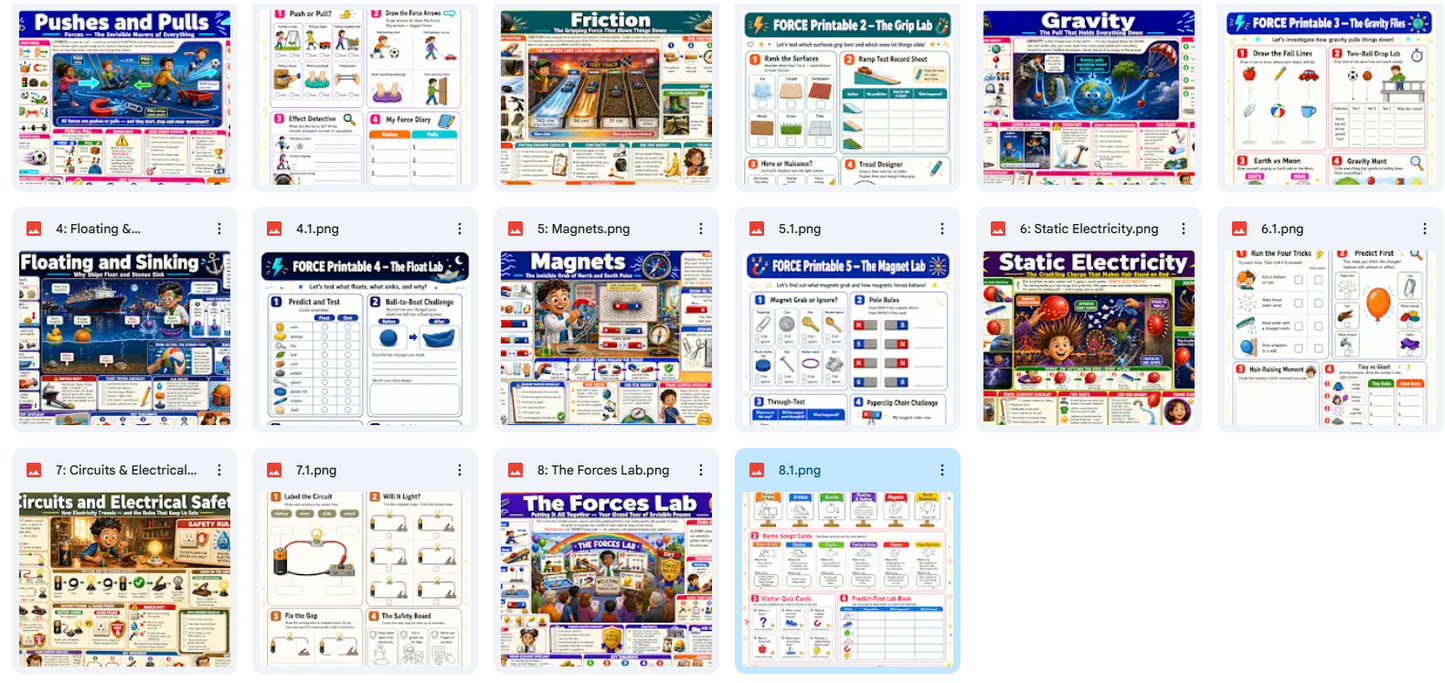 Grid of educational posters on a white background