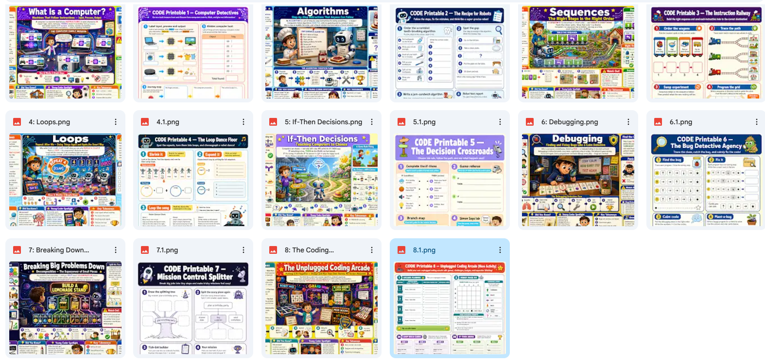Grid of various educational web pages on a white background