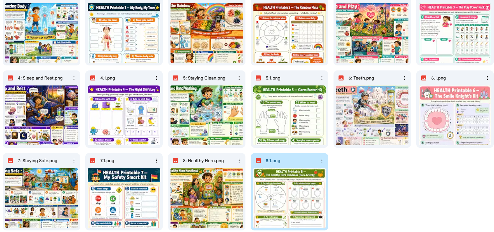 Grid of various educational web pages for children on a white background