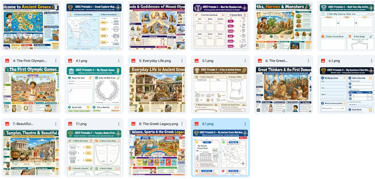 Grid of educational posters on a white background
