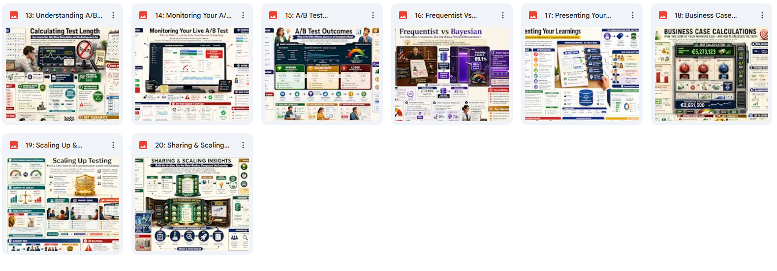 Grid of multiple web pages with various content on a white background