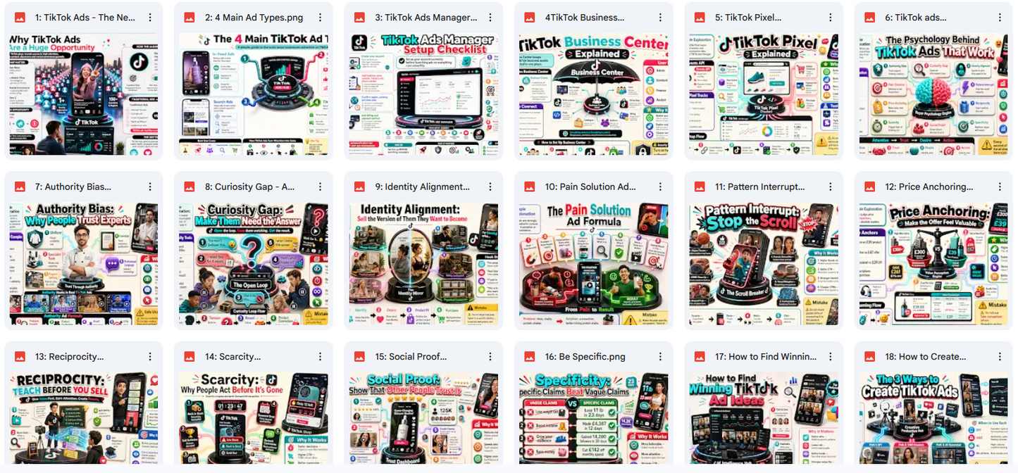 Grid of various TikTok Ad Manager screenshots on a white background