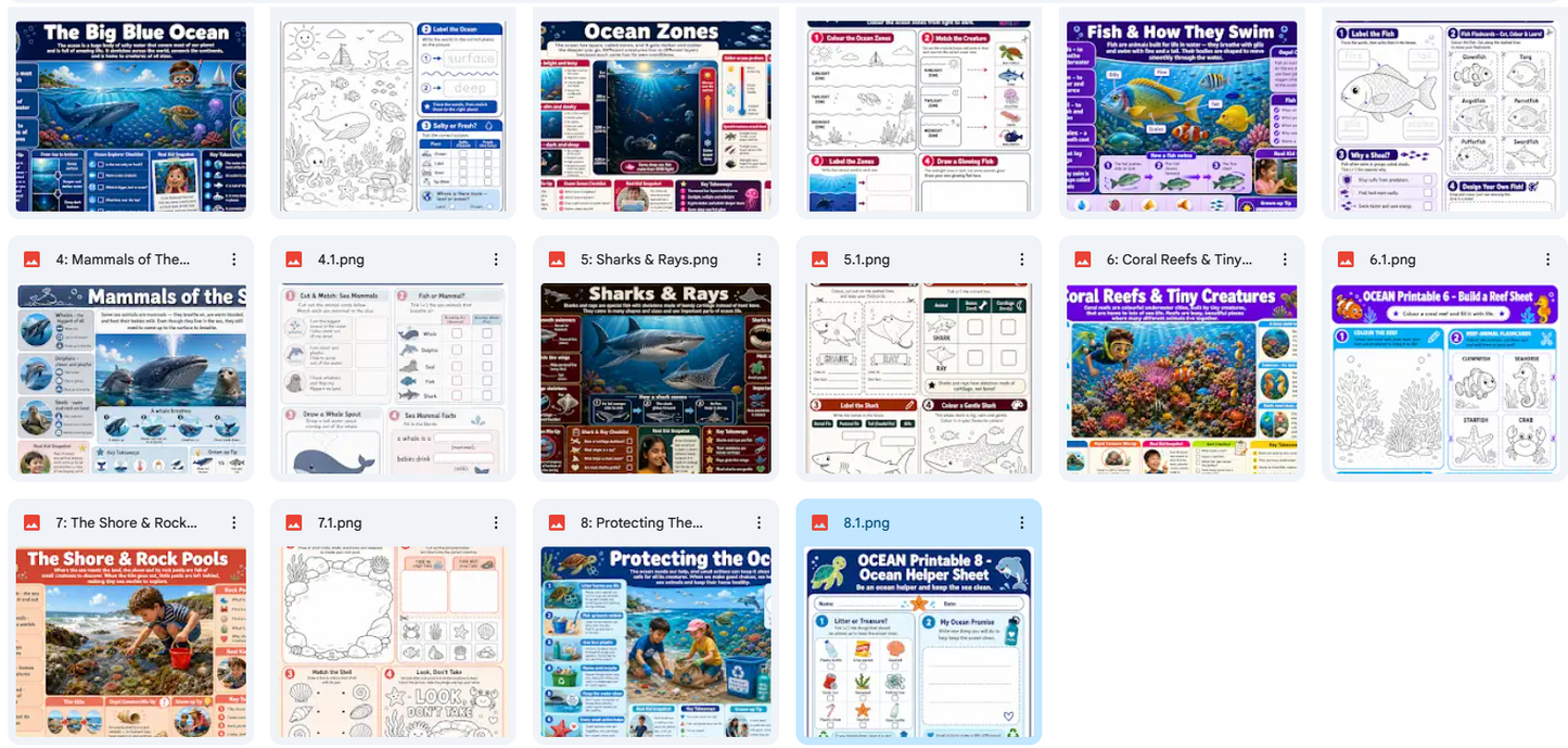 Ocean Animals & The Big Blue Ocean – Kids Digital Infographic Course & Printable Worksheet Pack