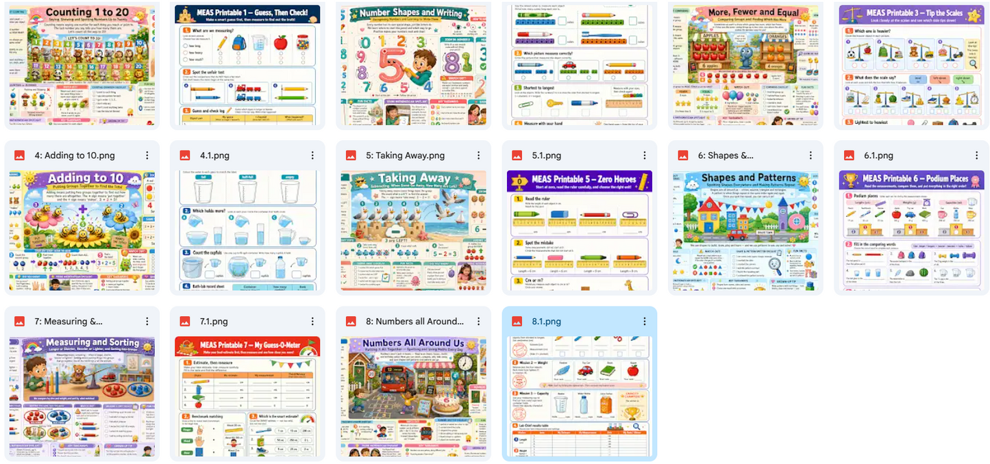 Grid of educational posters for children on a white background