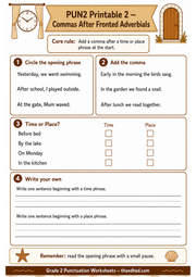 A4 Commas After Fronted Adverbials printable worksheet for Grade 2