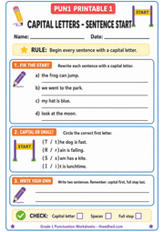 Grade 1 Printable 01 preview included in the Grades 1–5 Punctuation Mastery BUNDLE
