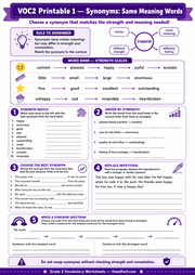 Grade 2 synonyms printable vocabulary worksheet
